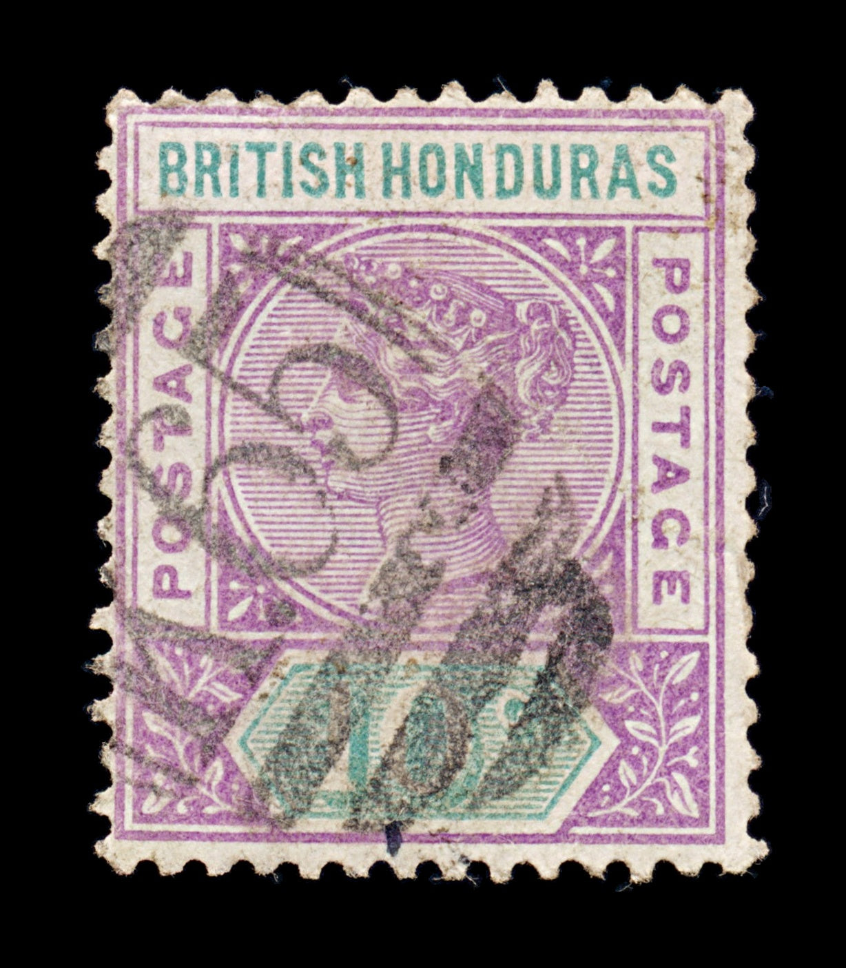 8184: British Honduras SG57 10c Green & Mauve 1895 Sc#43 Mi36 Used C£22