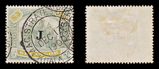 8190: Selangor SG63 3$ Green & Ochre 1897 Sc#38 Mi24 Used C£700