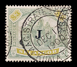 8190: Selangor SG63 3$ Green & Ochre 1897 Sc#38 Mi24 Used C£700