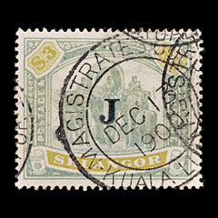 8190: Selangor SG63 3$ Green & Ochre 1897 Sc#38 Mi24 Used C£700, view 3
