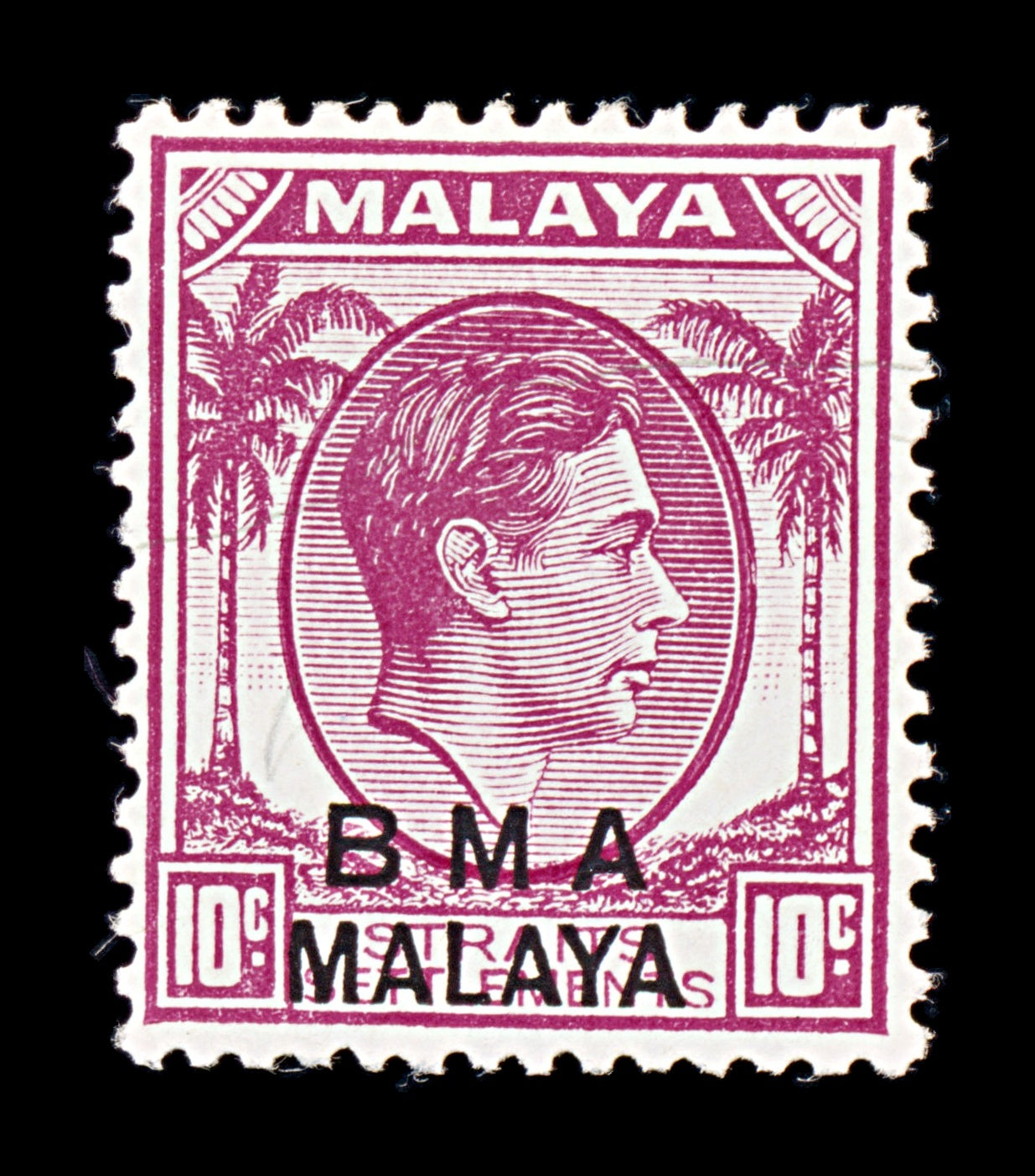 8196: BMA Malaya SG8a 10c Purple 1945 Sc#262 Mi7Ia Mint MH C£16