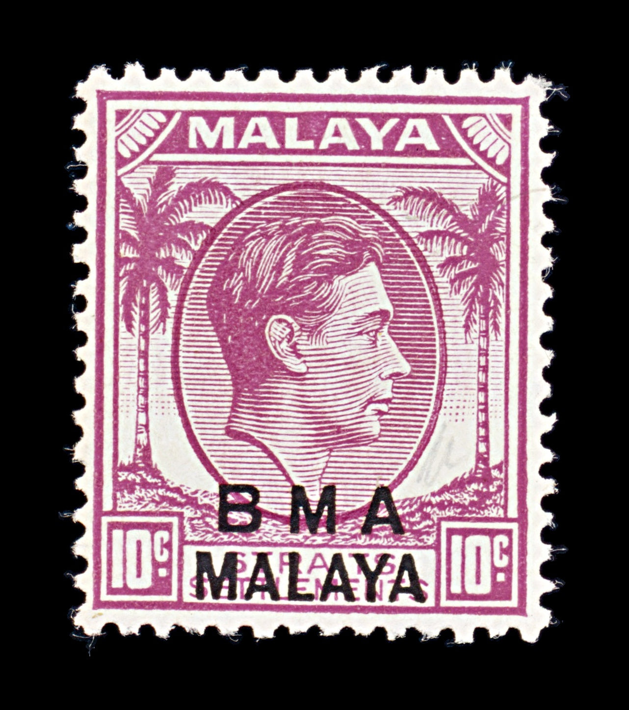 8197: BMA Malaya SG8a 10c Purple 1945 Sc#262 Mi7Ia Mint MH C£16