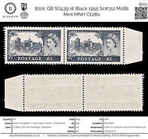 8201: GB SG539 1£ Black 1955 Sc#312 Mi281 Mint MNH C£280