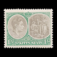 8221: St Kitts Nevis SG75 1s Green & Black 1938 Sc#86a Mi79C Mint MLH C£12, view 3