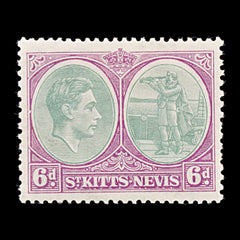 8222: St Kitts Nevis SG74 6d Purple & Ggreen 1938 Sc#85a Mi78Ca Mint MLH C£200, view 3