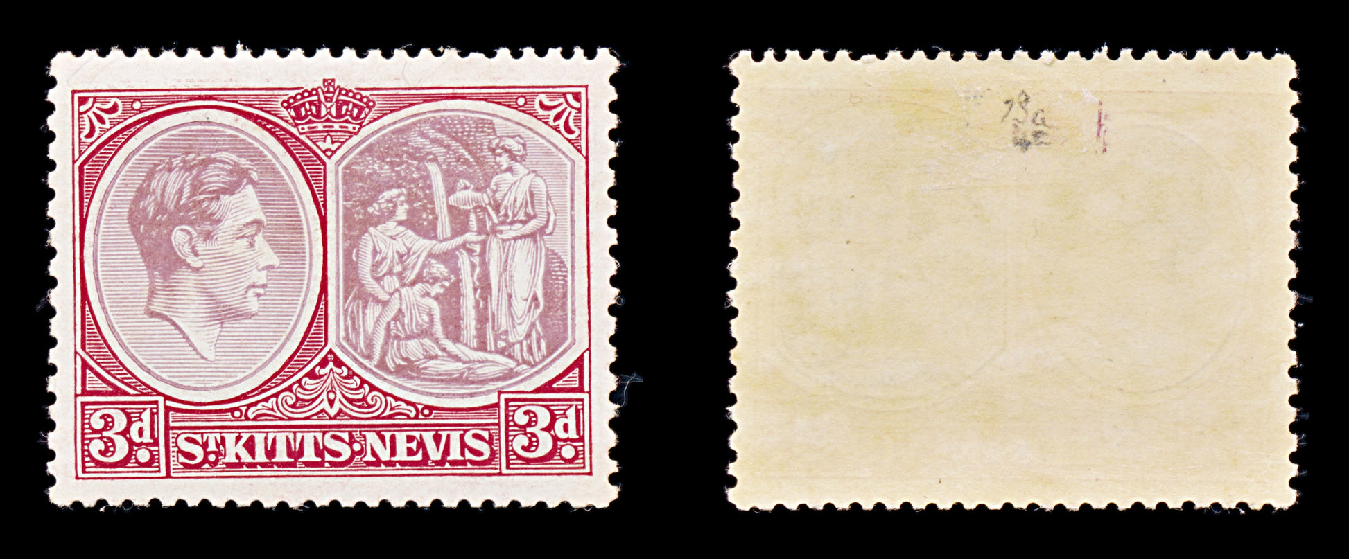 8223: St Kitts Nevis SG73a 3d Purple & Carmine 1940 Mint MLH C£42