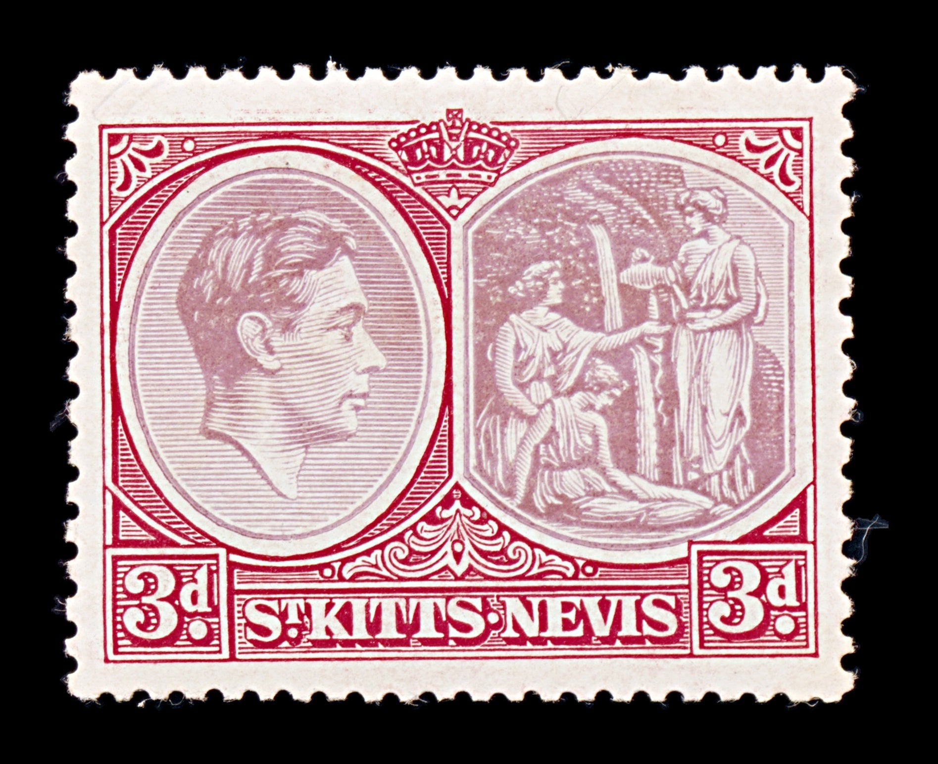 8223: St Kitts Nevis SG73a 3d Purple & Carmine 1940 Mint MLH C£42