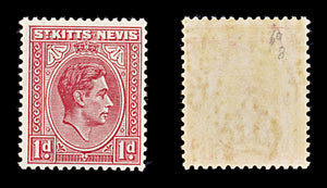8224: St Kitts Nevis SG69 1d Scarlet 1938 Mi73Ac Mint MLH C£12