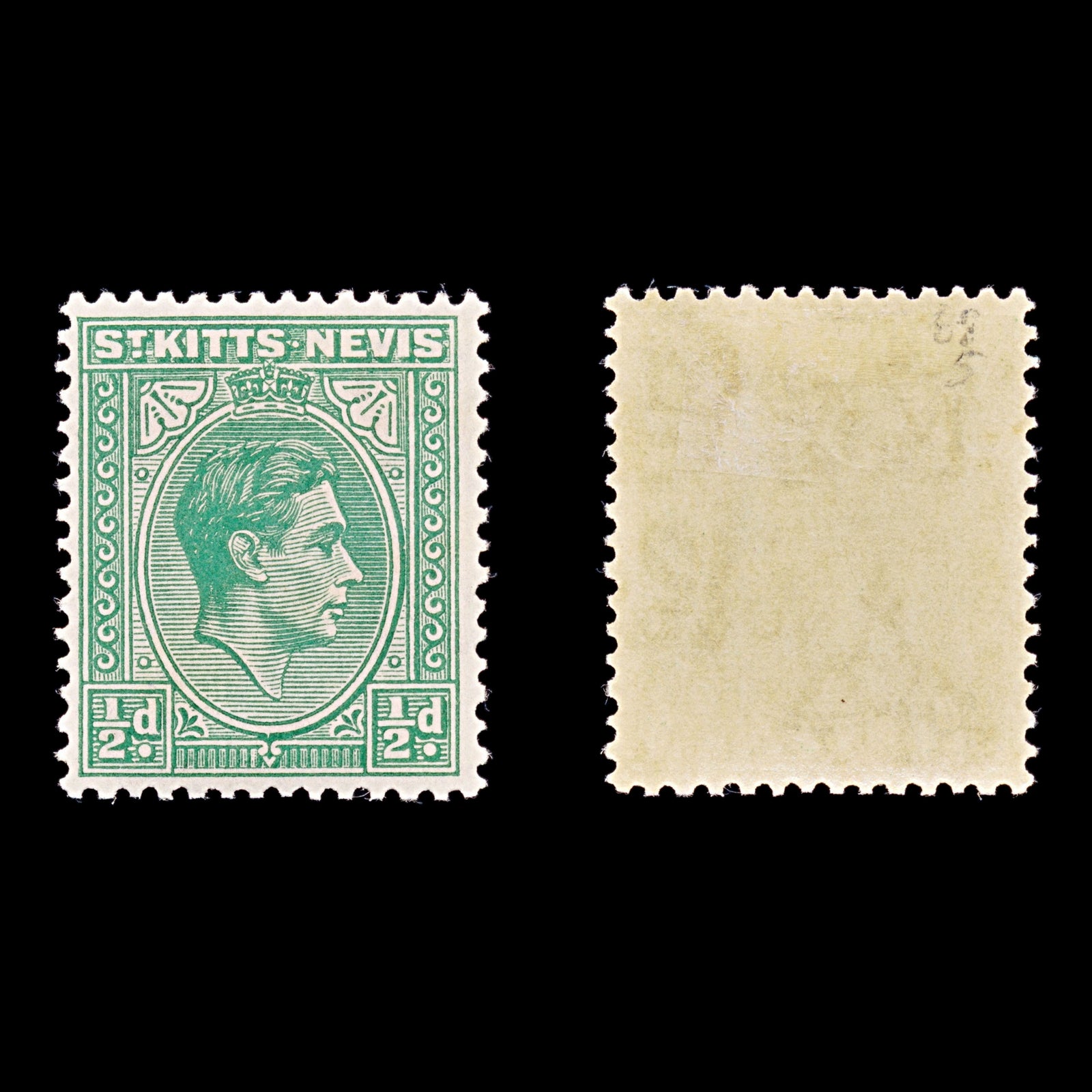 8225: St Kitts Nevis SG68 ½d Green 1938 Sc#79 Mi72Aa Mint MH C£5