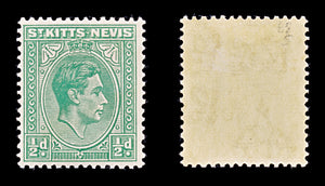 8225: St Kitts Nevis SG68 ½d Green 1938 Sc#79 Mi72Aa Mint MH C£5