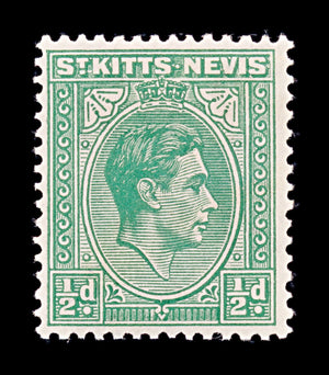 8225: St Kitts Nevis SG68 ½d Green 1938 Sc#79 Mi72Aa Mint MH C£5