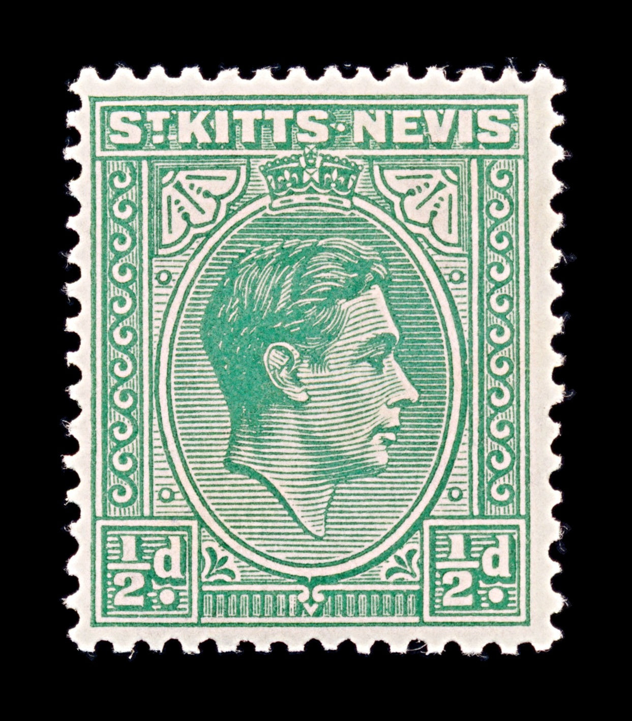 8225: St Kitts Nevis SG68 ½d Green 1938 Sc#79 Mi72Aa Mint MH C£5