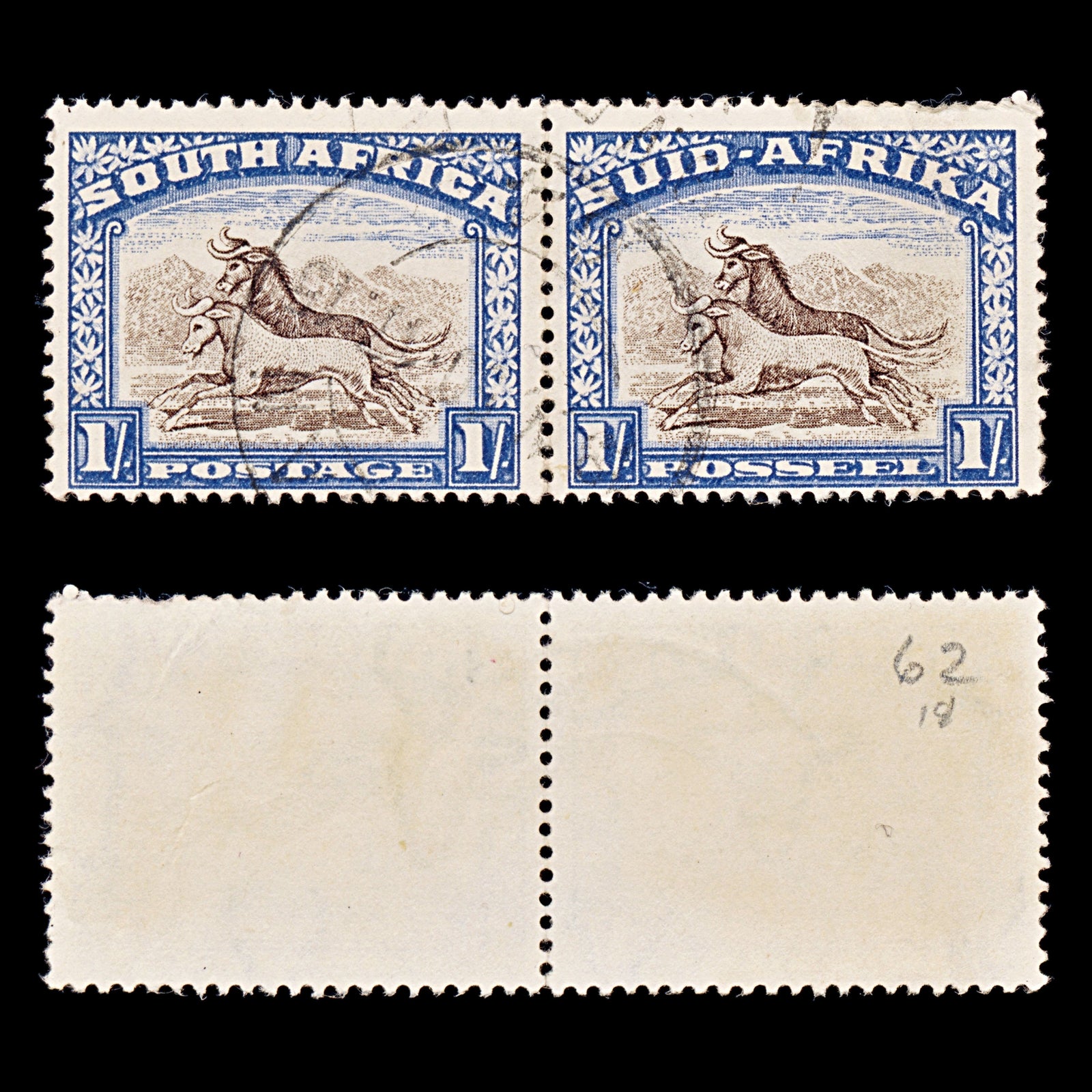8230: South Africa SG62 2x 1s Brown & Blue 1939 Sc#62 Mi89-90 Used C£18