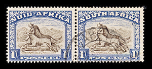 8231: South Africa SG62 2x 1s Brown & Blue 1939 Sc#62 Mi89-90 Used C£18