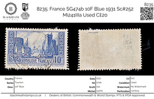 8235: France SG474b 10F Blue 1931 Sc#252 Mi241IIIa Used C£20