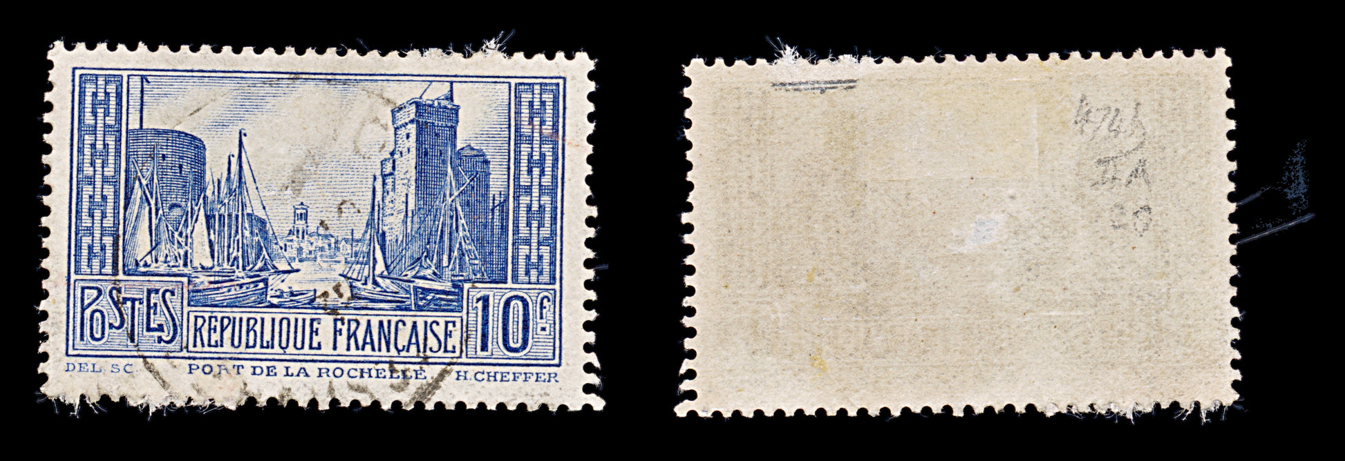 8235: France SG474b 10F Blue 1931 Sc#252 Mi241IIIa Used C£20