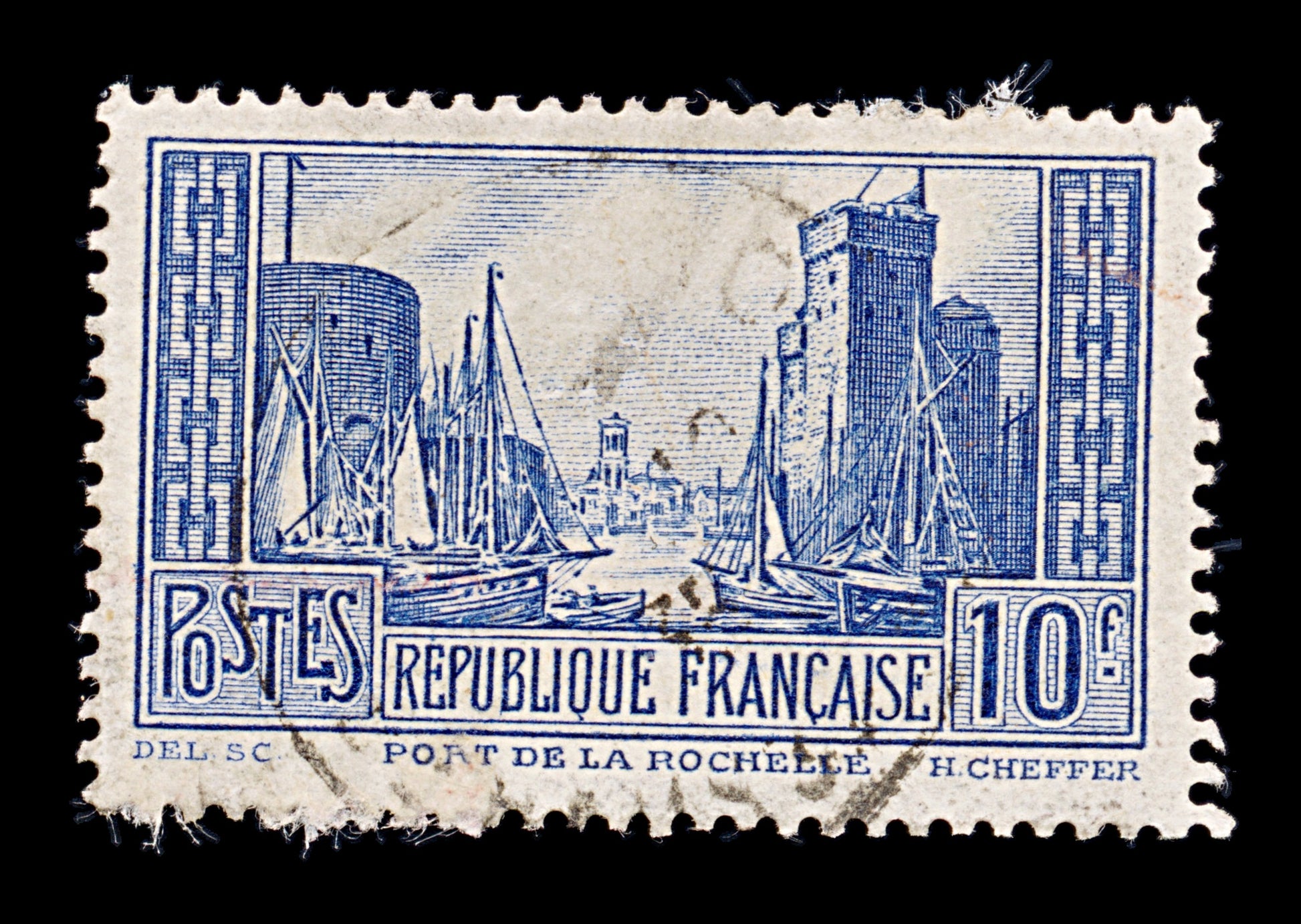 8235: France SG474b 10F Blue 1931 Sc#252 Mi241IIIa Used C£20