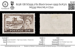 8238: GB SG595 2'6s Black brown 1959 Sc#371 Mi335I Mint MLH C£10