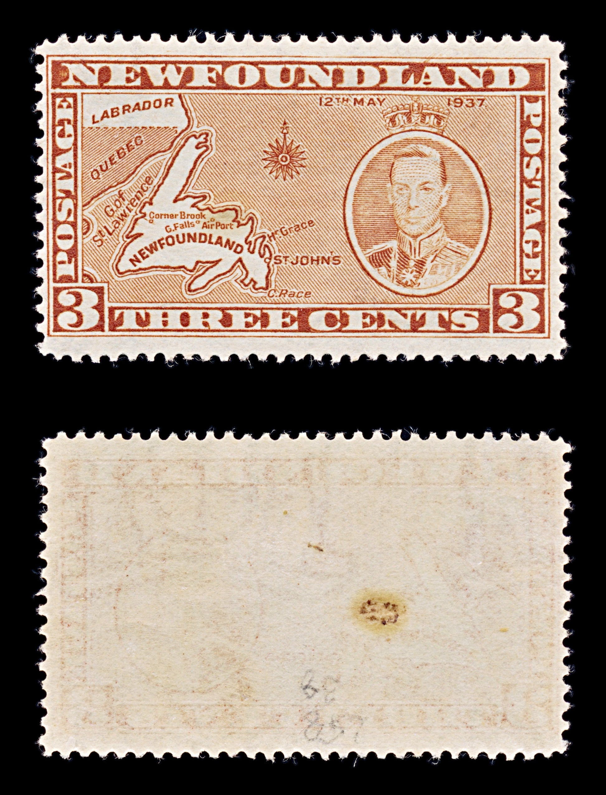 8251: Newfoundland SG258 3c Orange brown 1937 Sc#234 Mi222IA Mint MNH C£38