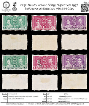 8252: Newfoundland SG254/256 2 Sets 1937 Sc#230/232 Mi218/220 Mint MH C£15