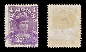 8254: Newfoundland SG89 4c Violet 1901 Sc#84 Mi65 Used C£11