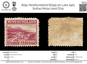 8255: Newfoundland SG159 12c Lake 1923 Sc#141 Mi124 Used C£19