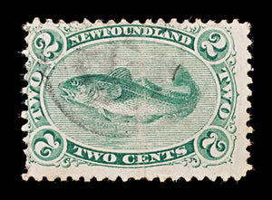 8262: Newfoundland SG31 2c Bluish green 1870 Sc#24 Mi16y Used C£50