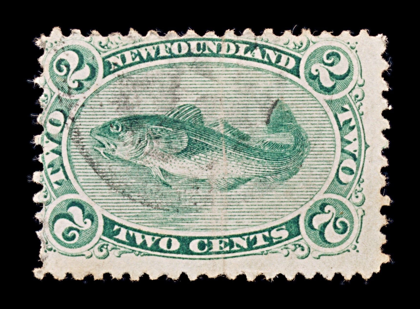 8262: Newfoundland SG31 2c Bluish green 1870 Sc#24 Mi16y Used C£50