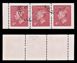 8266: Canada SG423ba 4c Carmine. Booklet Strip 1950 Sc#287a MiHB52 Used C£50