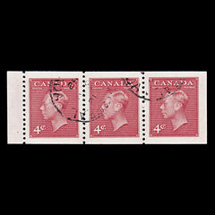 8266: Canada SG423ba 4c Carmine. Booklet Strip 1950 Sc#287a MiHB52 Used C£50, view 3