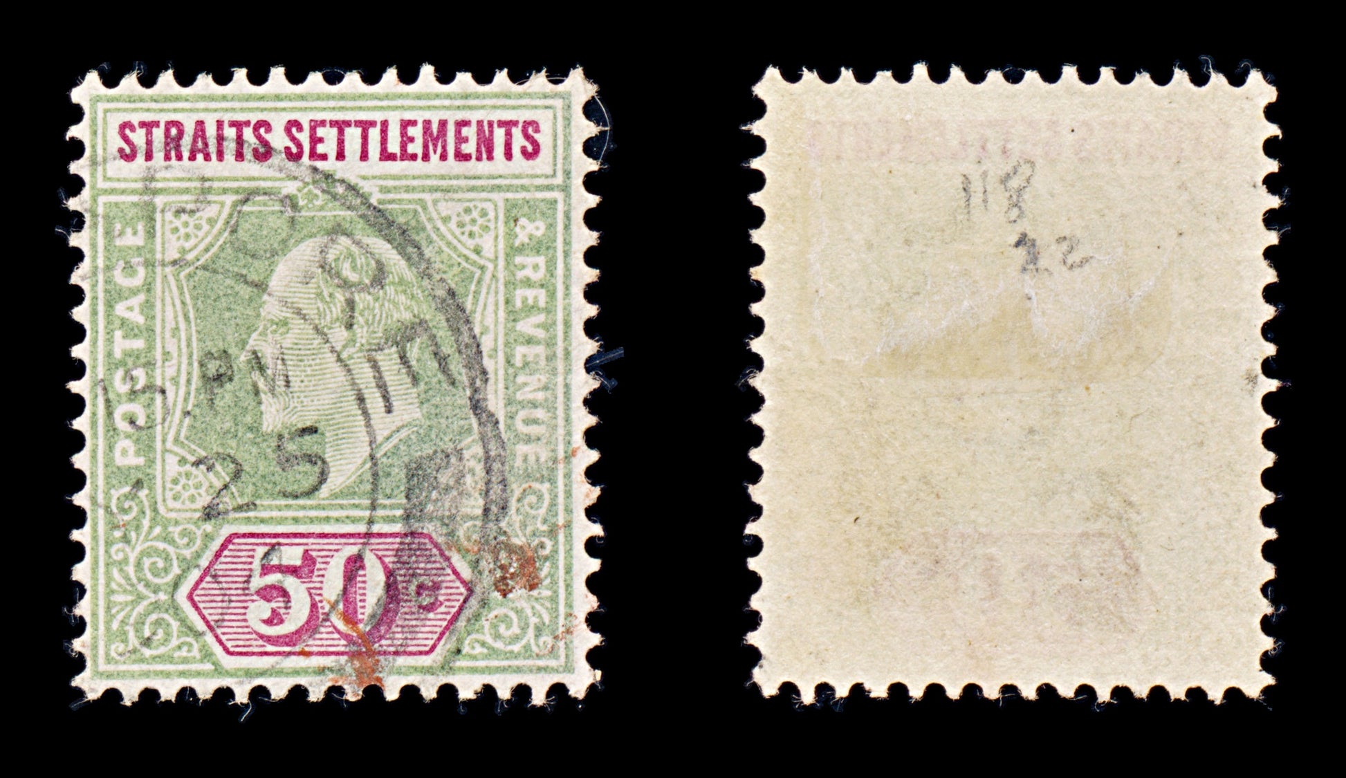 8268: Straits Settlements SG118 50c Green & Carmine 1902 Sc#101 Mi87 Used C£22