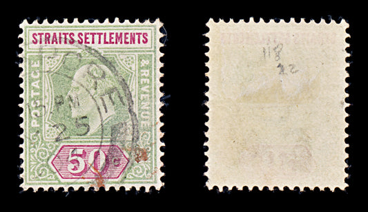 8268: Straits Settlements SG118 50c Green & Carmine 1902 Sc#101 Mi87 Used C£22
