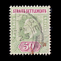 8268: Straits Settlements SG118 50c Green & Carmine 1902 Sc#101 Mi87 Used C£22, view 3