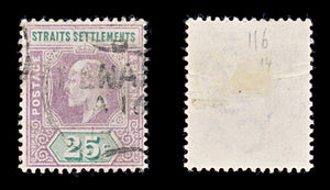 8269: Straits Settlements SG116 25c Green & Purple 1902 Sc#99 Mi85 Used C£14