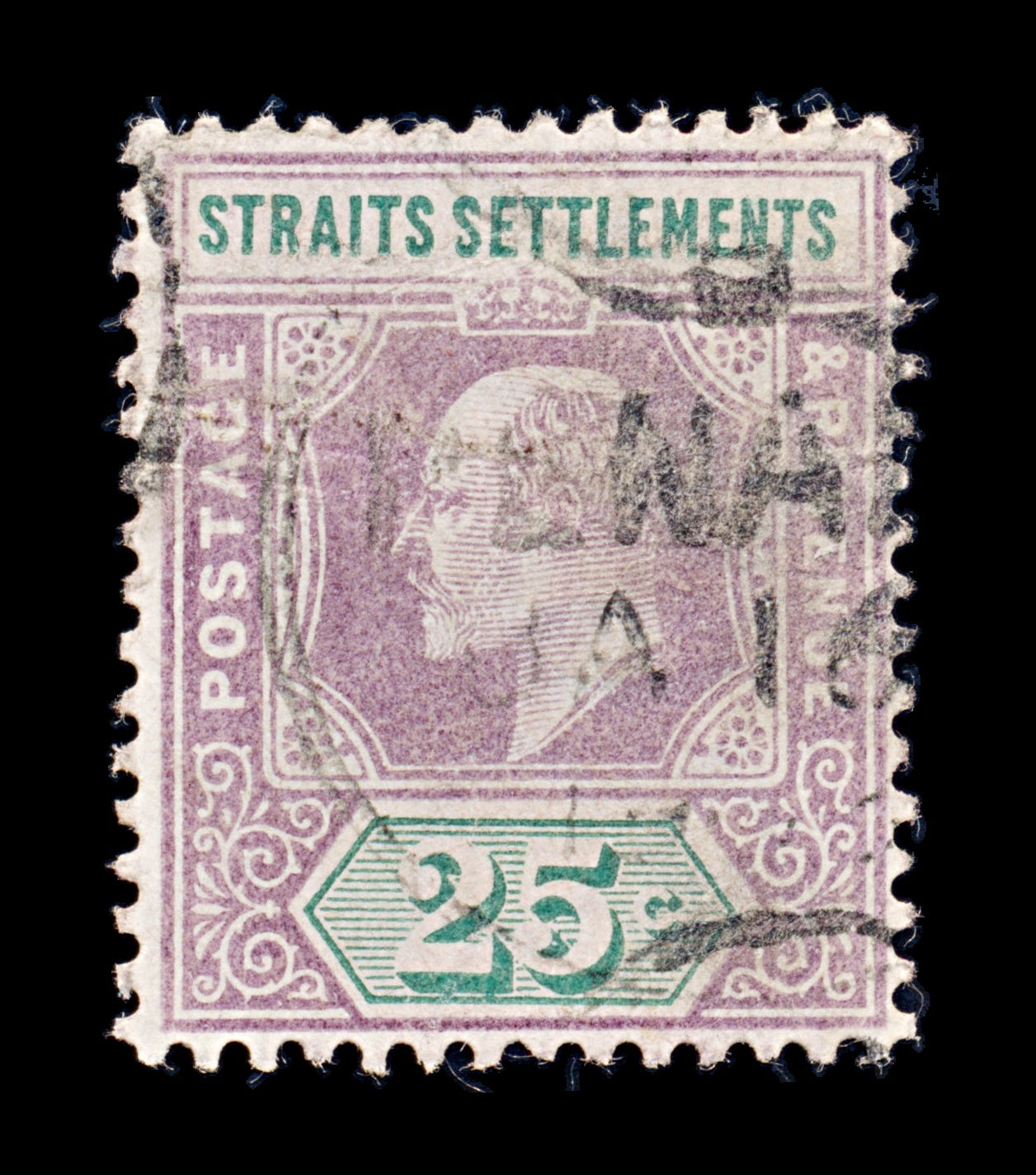 8269: Straits Settlements SG116 25c Green & Purple 1902 Sc#99 Mi85 Used C£14