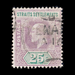 8269: Straits Settlements SG116 25c Green & Purple 1902 Sc#99 Mi85 Used C£14, view 3