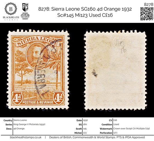 8278: Sierra Leone SG160 4d Orange 1932 Sc#145 Mi123 Used C£16