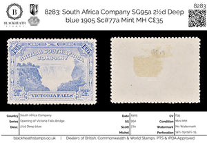 8283: South Africa Company SG95a 2½d Deep blue 1905 Sc#77a Mint MH C£35