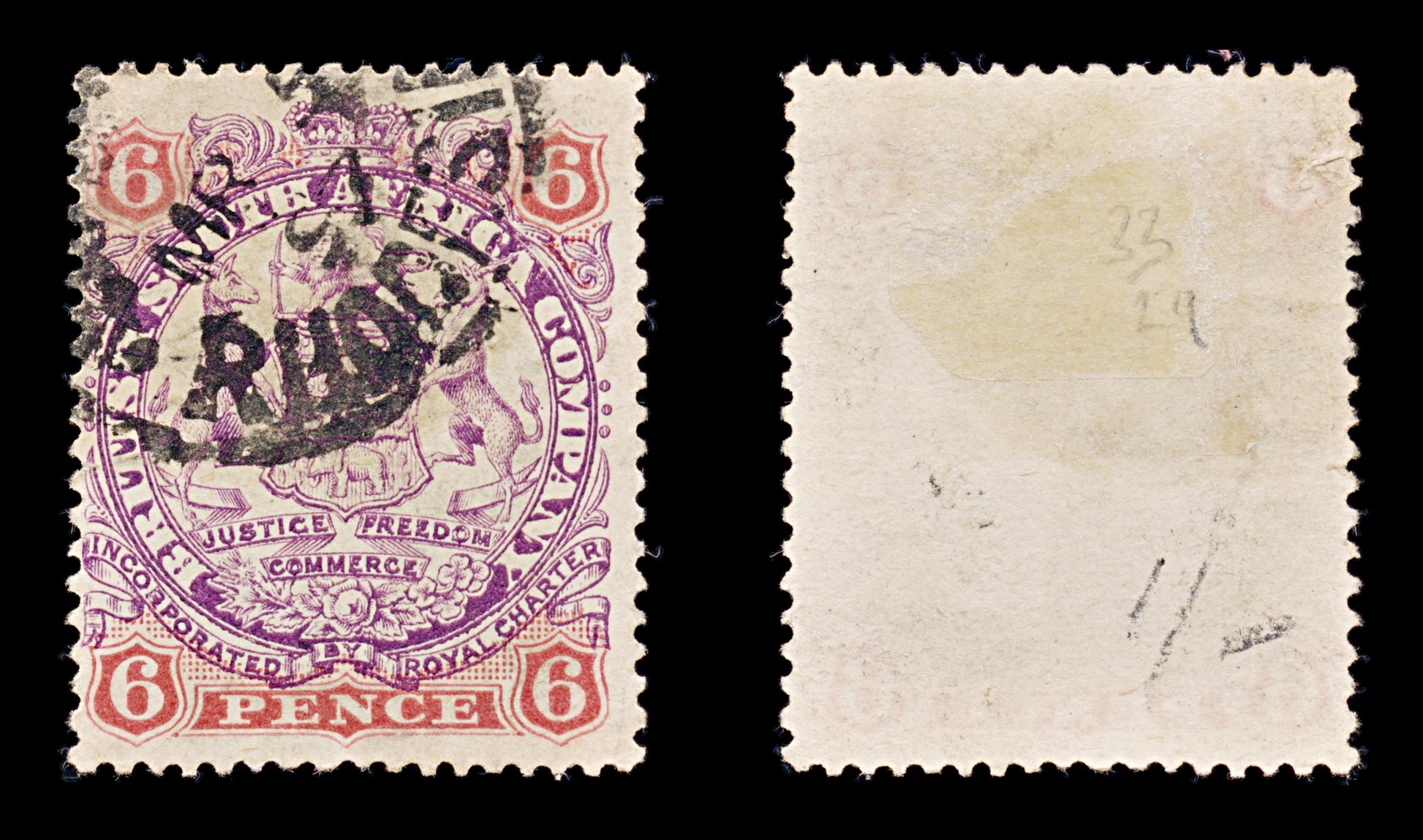 8284: South Africa Company SG33 6d Pink & Mauve 1896 Sc#31 Mi30I Used C£29