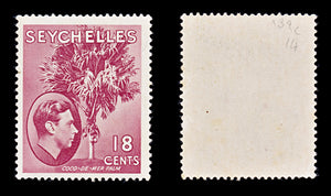 8296: Seychelles SG139c 18c Carmine lake 1941 Mint MNH C£14