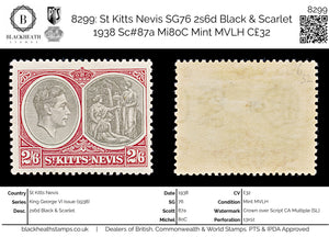 8299: St Kitts Nevis SG76 2s6d Black & Scarlet 1938 Sc#87a Mi80C Mint MVLH C£32