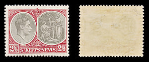 8299: St Kitts Nevis SG76 2s6d Black & Scarlet 1938 Sc#87a Mi80C Mint MVLH C£32