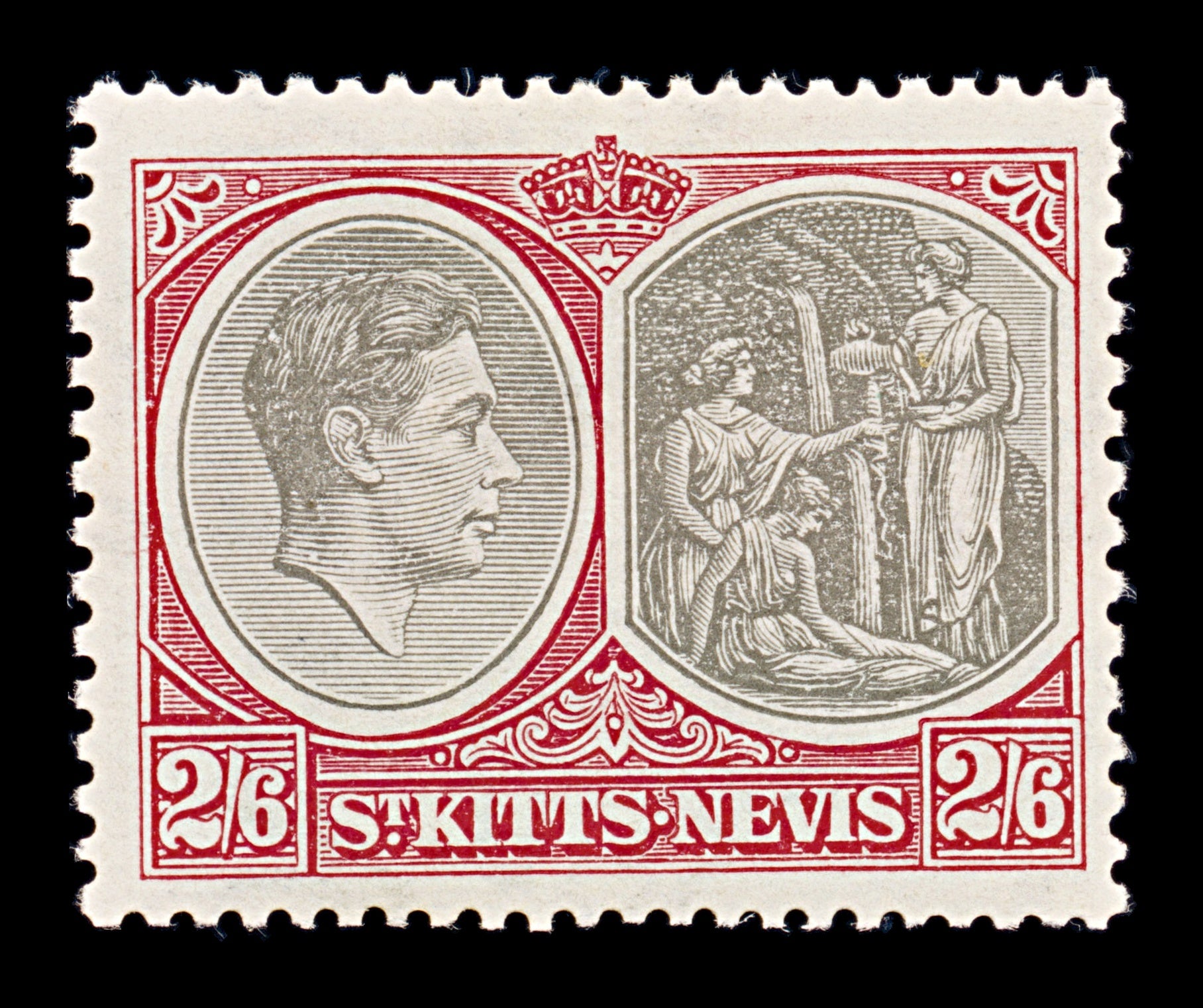 8299: St Kitts Nevis SG76 2s6d Black & Scarlet 1938 Sc#87a Mi80C Mint MVLH C£32