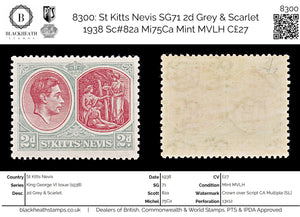 8300: St Kitts Nevis SG71 2d Grey & Scarlet 1938 Sc#82a Mi75Ca Mint MVLH C£27