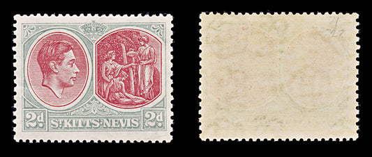 8300: St Kitts Nevis SG71 2d Grey & Scarlet 1938 Sc#82a Mi75Ca Mint MVLH C£27