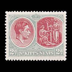 8300: St Kitts Nevis SG71 2d Grey & Scarlet 1938 Sc#82a Mi75Ca Mint MVLH C£27, view 3