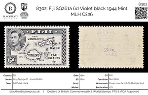 8302: Fiji SG261a 6d Violet black 1944 Mint MLH C£26