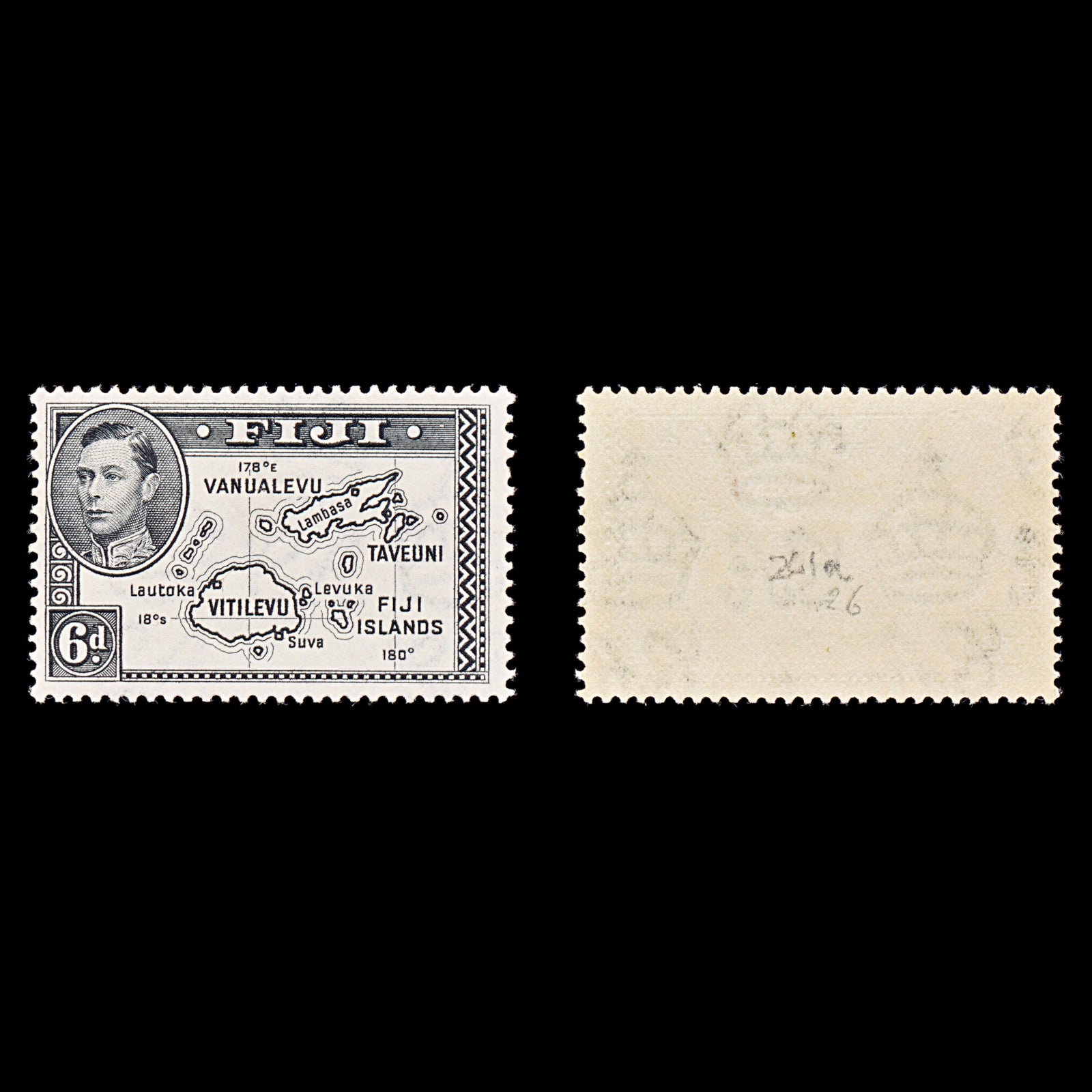 8302: Fiji SG261a 6d Violet black 1944 Mint MLH C£26