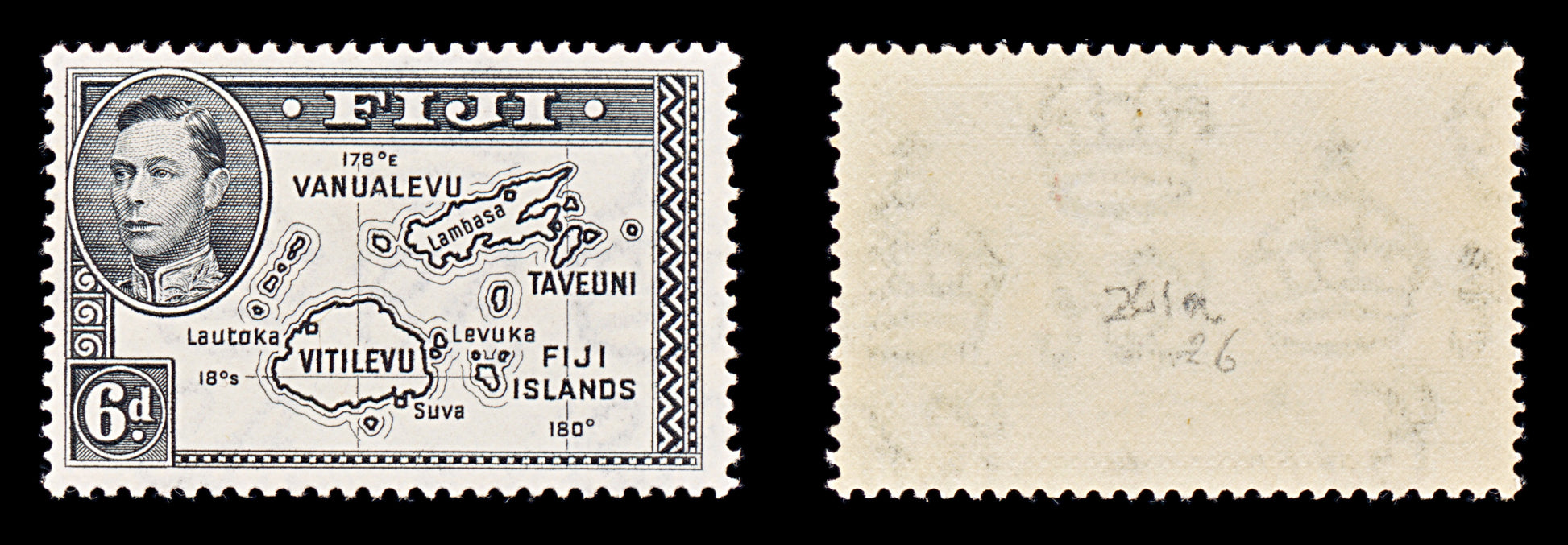 8302: Fiji SG261a 6d Violet black 1944 Mint MLH C£26