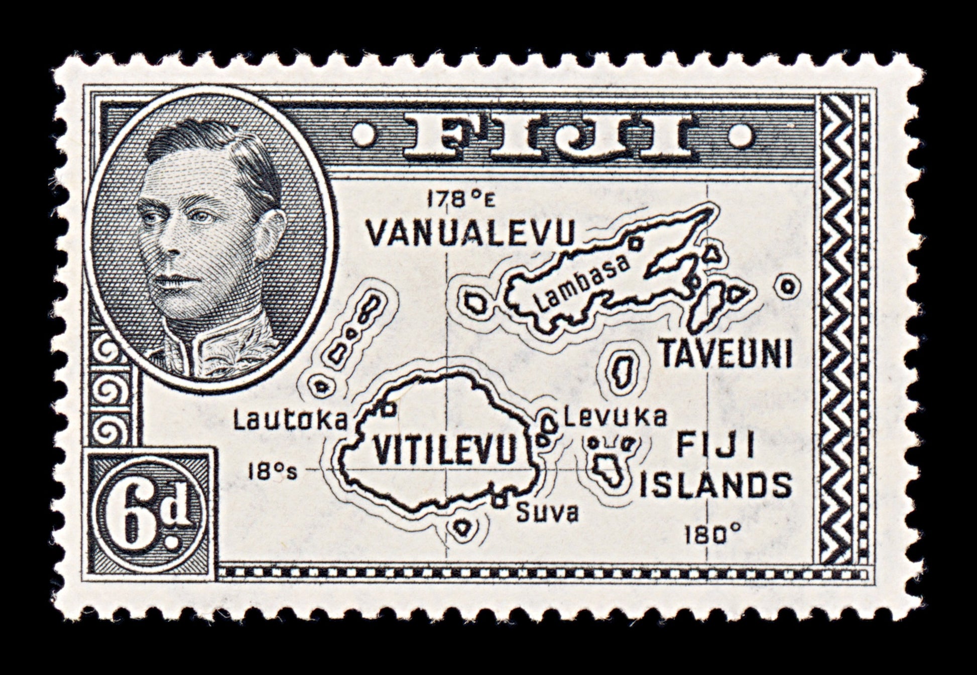 8302: Fiji SG261a 6d Violet black 1944 Mint MLH C£26